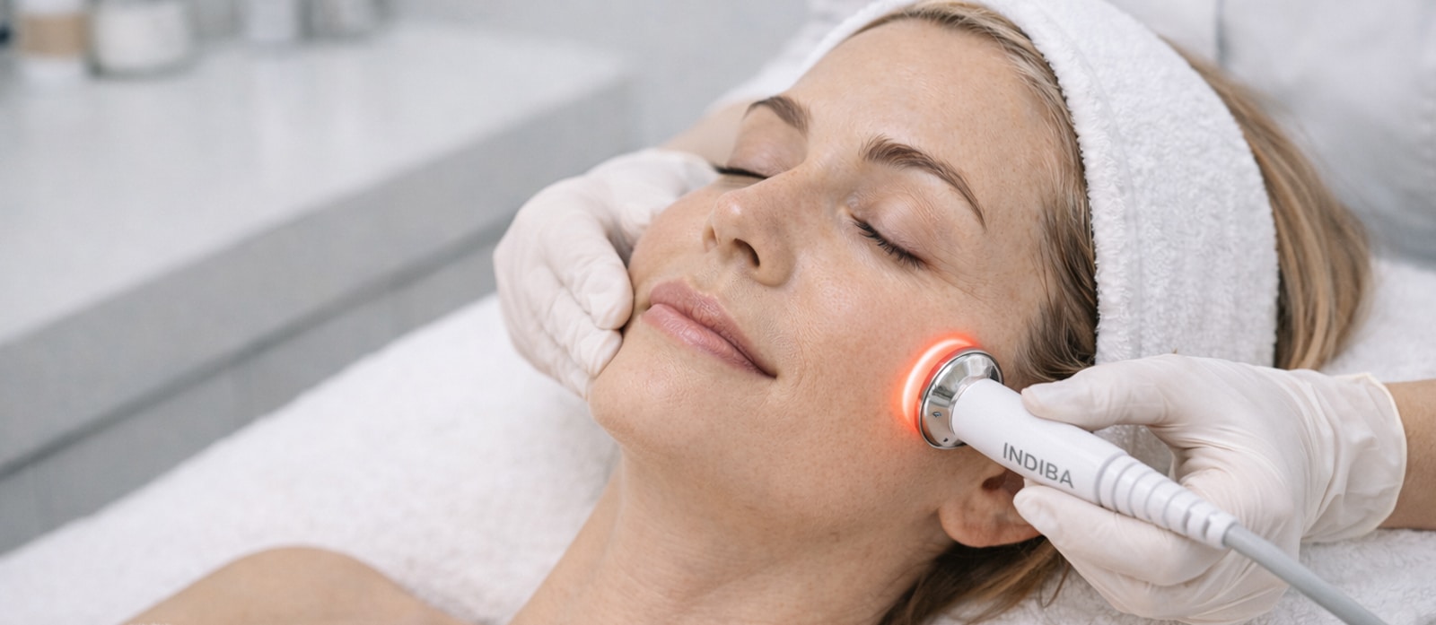 INDIBA Facial Es un tratamiento médico de radiofrecuencia (448 kHz) que actúa en profundidad para rejuvenecer, tensar y mejorar la calidad de la piel. Clínca Adelgar, tu clínica de adelgazamiento y medicina estética en Madrid