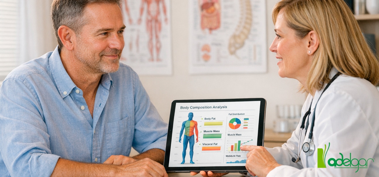 Consulta médica sobre composición corporal y metabolismo en clínica Adelgar, tu clínica de adelgazamiento y cirugía estética en Madrid